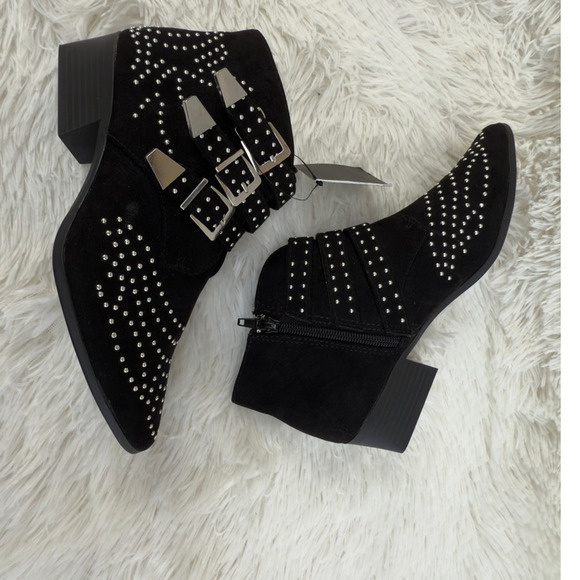 Forever 21 Black Studded Buckle Ankle Boots Size 7.5 NWT Western Style Booties - Picture 9 of 13